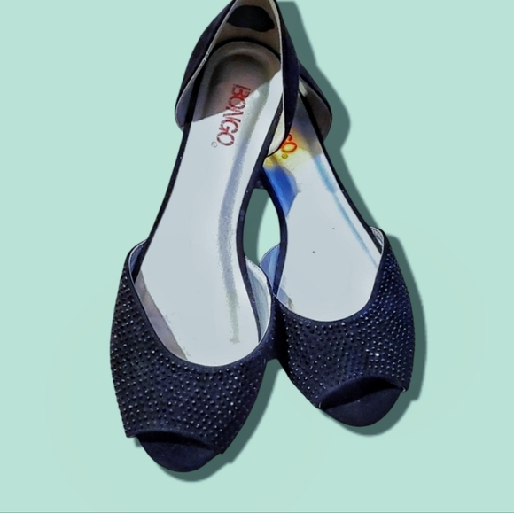 BONGO Black Rhinestone flats with open toe. Size 9.5 US. - Picture 1 of 6